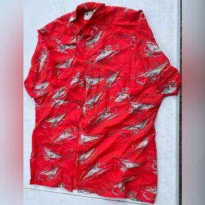 Men's Vibrant Red Fish Pattern Shirt